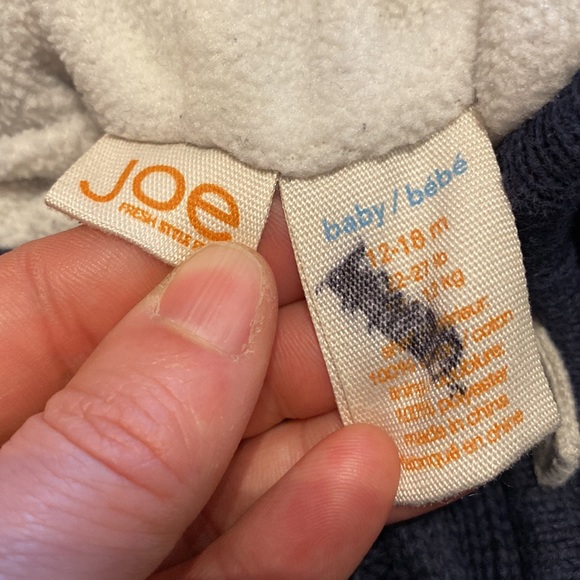 Boy’s Size 12-18 Months Joe Fresh Navy Fleece-lined Hooded Cable Sweater Jacket - Picture 3 of 4